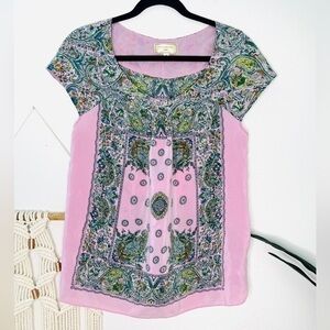 Anthropologie Scarf Print Blouse Moulinette Soeurs Silk Lavender top purple
